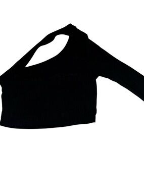 Women’s Black One-Shoulder Cutout Crop Top
